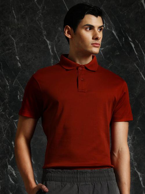 Rust Solid Regular Fit Polo