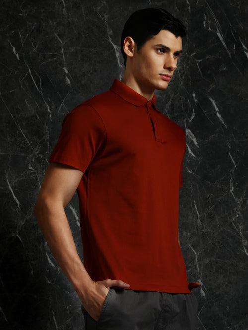 Rust Solid Regular Fit Polo