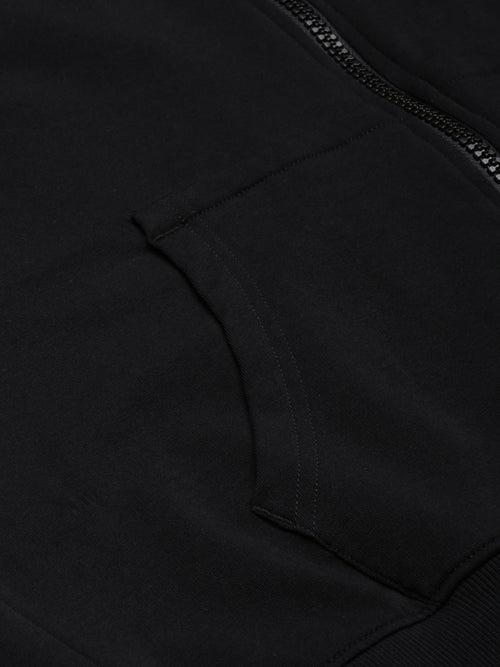 Black Solid Relaxed Fit Hoddie with zipper