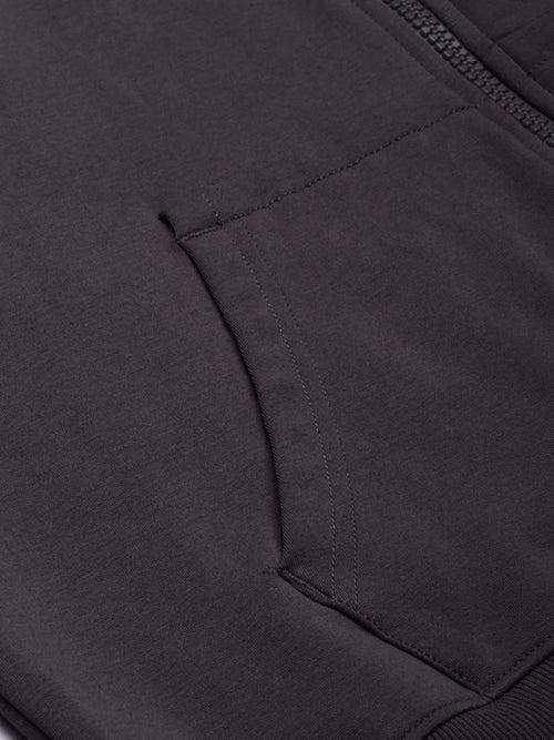 Grey Solid Relaxed Fit Hoddie with zipper