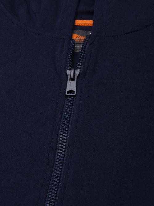 Navy Solid Relaxed Fit Hoddie with zipper