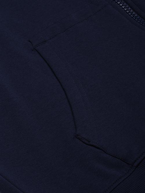 Navy Solid Relaxed Fit Hoddie with zipper