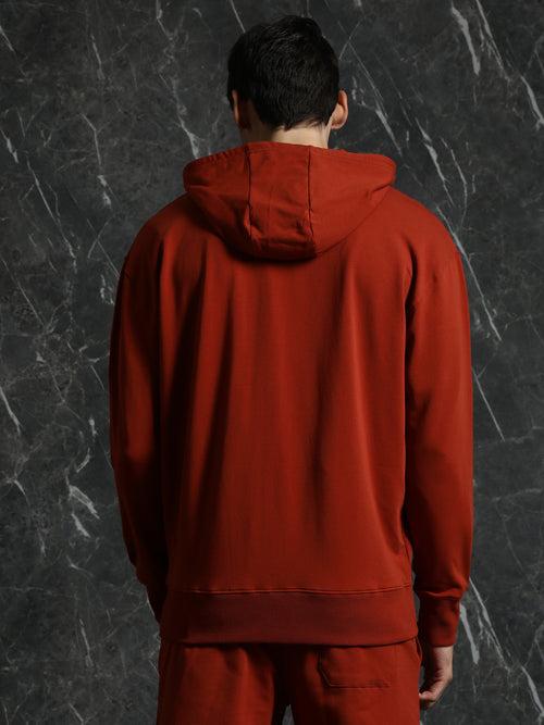 Rust Solid Relaxed Fit Hoddie with zipper
