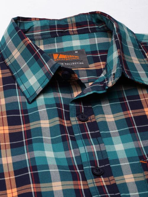 Navy-Orange Full sleeve checks Regular Fit shirt