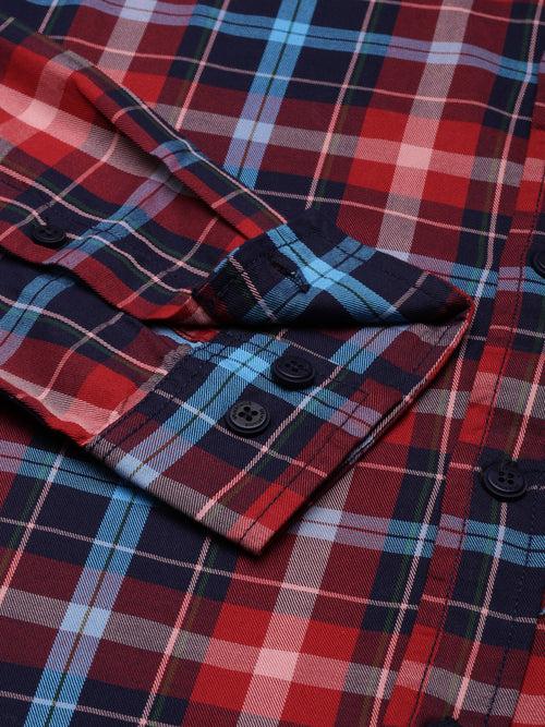 Navy-Red Full sleeve checks Regular Fit shirt