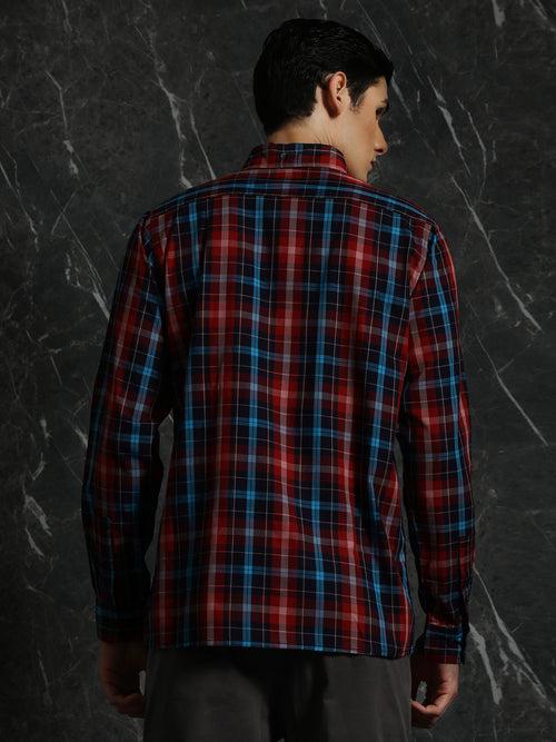 Navy-Red Full sleeve checks Regular Fit shirt