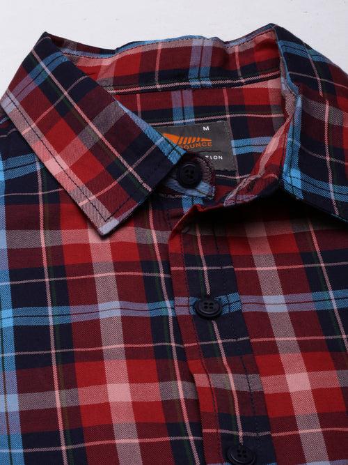 Navy-Red Full sleeve checks Regular Fit shirt