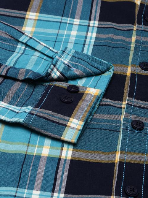 Navy-Teal Full sleeve checks Regular Fit shirt