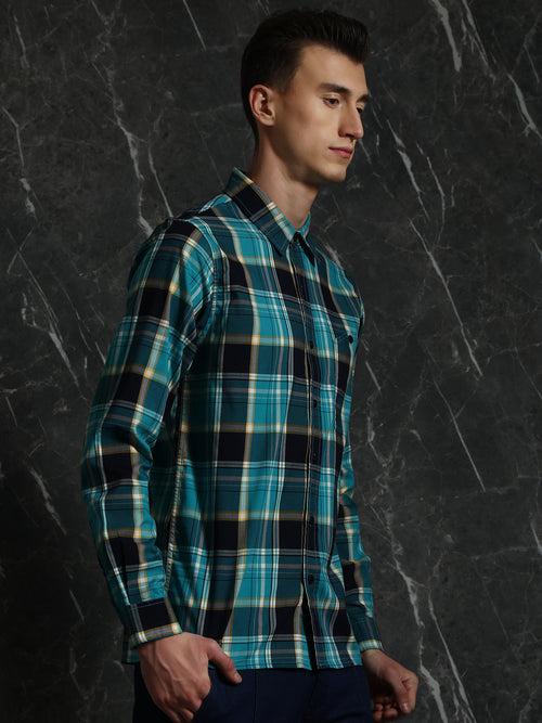 Navy-Teal Full sleeve checks Regular Fit shirt