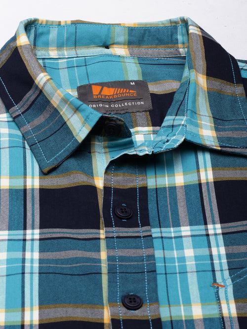 Navy-Teal Full sleeve checks Regular Fit shirt