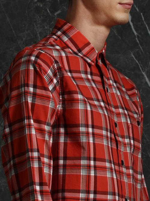 Orange Full sleeve checks Regular Fit shirt