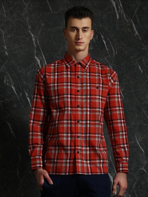 Orange Full sleeve checks Regular Fit shirt