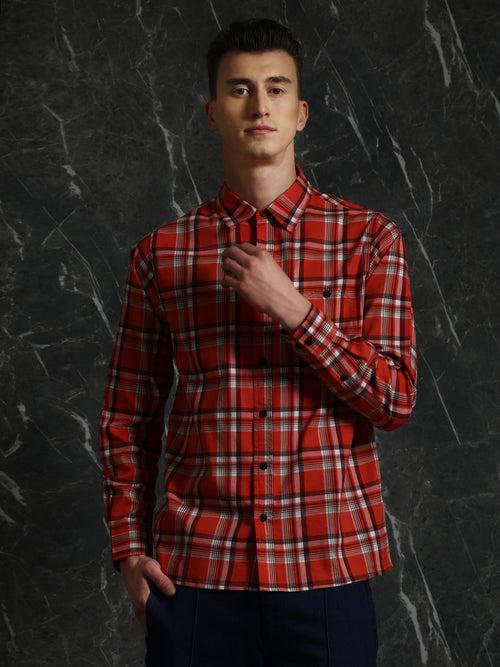 Orange Full sleeve checks Regular Fit shirt