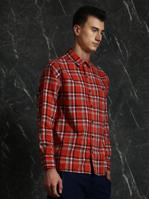 Orange Full sleeve checks Regular Fit shirt