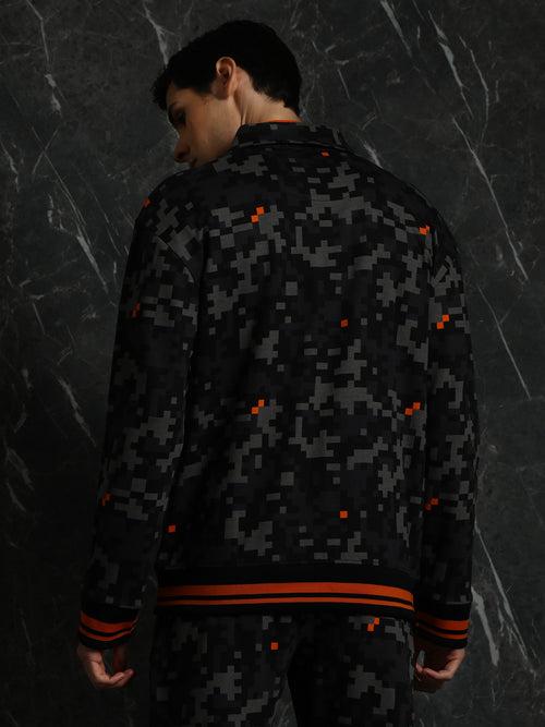 Black Camo Printed Oversized Jacket