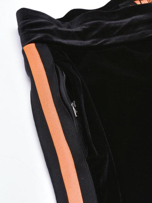 Black Straight Leg Jogger with Tape Patch at Sides