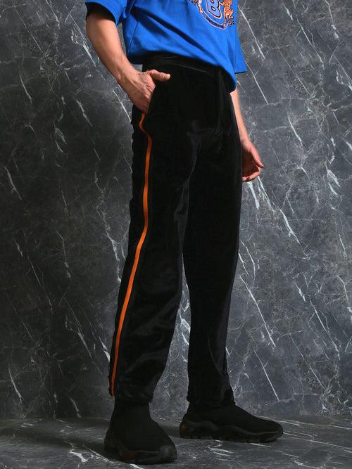 Black Straight Leg Jogger with Tape Patch at Sides