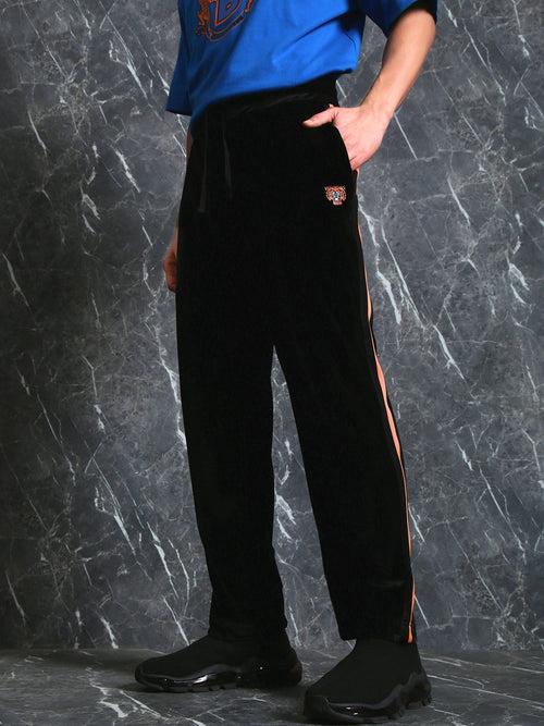 Black Straight Leg Jogger with Tape Patch at Sides