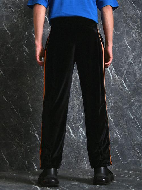 Black Straight Leg Jogger with Tape Patch at Sides