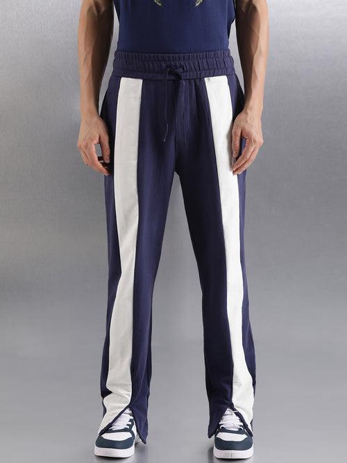 Navy Solid Straight Leg Fit Jogger Zipper At Bottom Hem