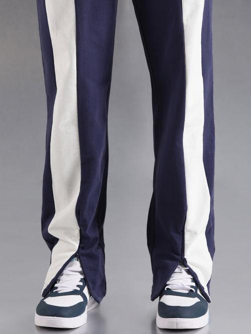 Navy Solid Straight Leg Fit Jogger Zipper At Bottom Hem