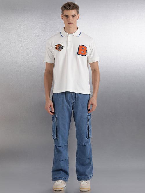 Off White Printed  Regular Fit Polo