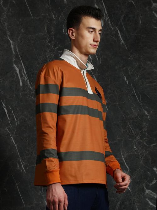 Orange Striped Full sleeve Oversized Polo