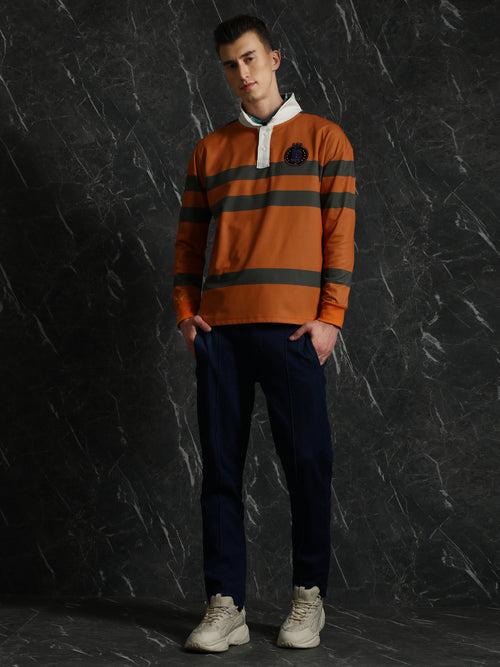 Orange Striped Full sleeve Oversized Polo