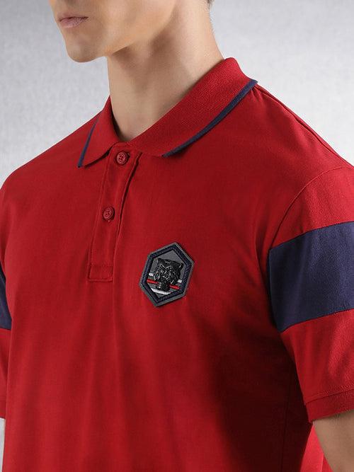 Red Solid Relaxed Fit Polo