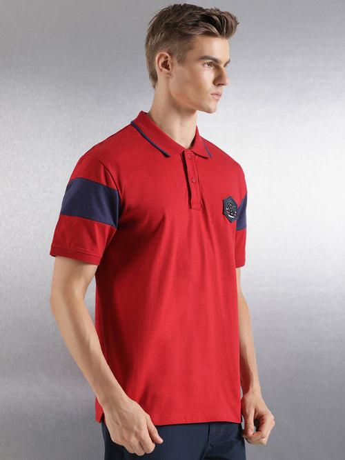 Red Solid Relaxed Fit Polo