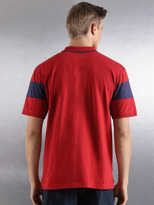 Red Solid Relaxed Fit Polo