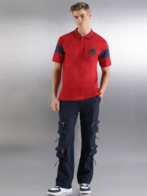 Red Solid Relaxed Fit Polo