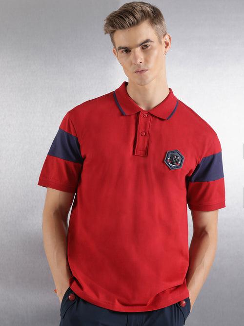 Red Solid Relaxed Fit Polo