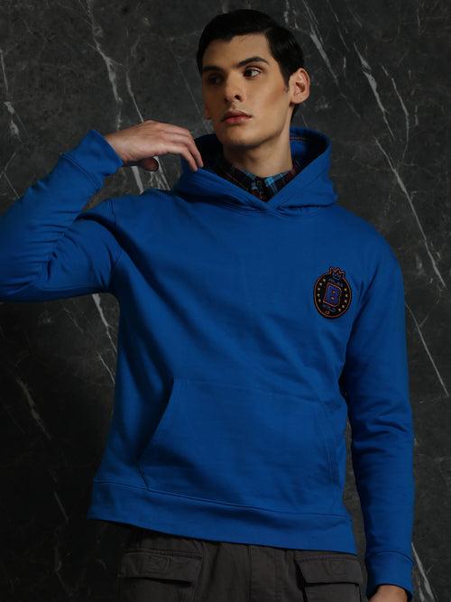 Cobalt Blue Solid Relaxed Fit Hoodie