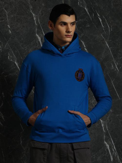 Cobalt Blue Solid Relaxed Fit Hoodie