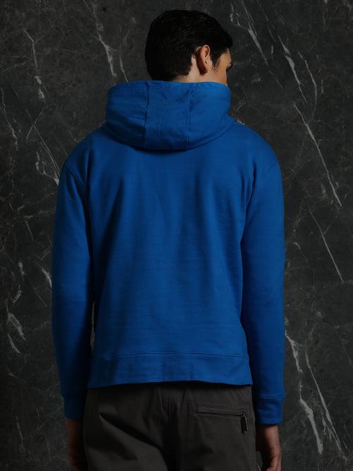 Cobalt Blue Solid Relaxed Fit Hoodie
