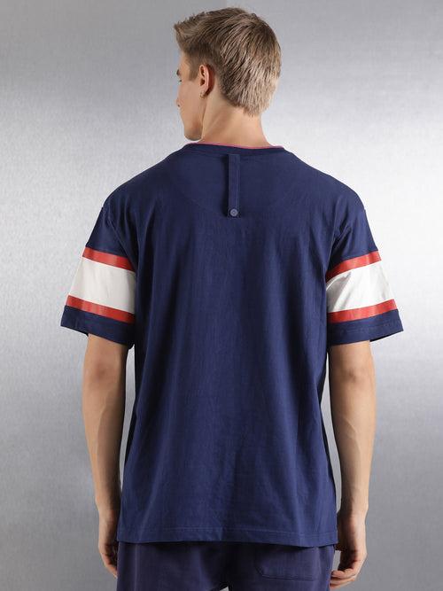 Navy Printed Half Sleeve Oversized Fit T-Shirt
