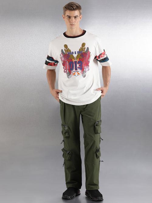 Off-White Printed Half Sleeve Oversized Fit T-Shirt