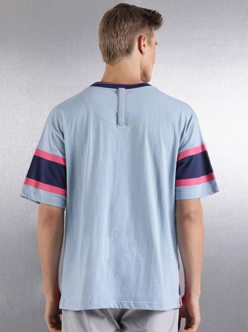 Sky-Blue Printed Half Sleeve Oversized Fit T-Shirt