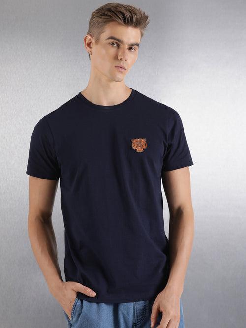 Navy Solid Half Sleeve Regular Fit T-Shirt
