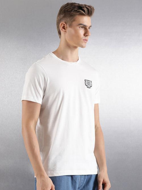 Off-White Solid Half Sleeve Regular Fit T-Shirt