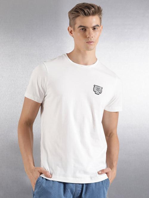 Off-White Solid Half Sleeve Regular Fit T-Shirt