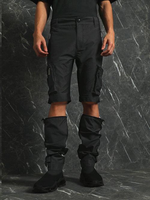 Black Detachable Poly-Twill Slim Fit Cargo Jogger