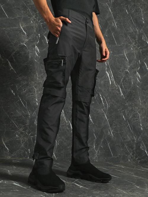 Black Detachable Poly-Twill Slim Fit Cargo Jogger