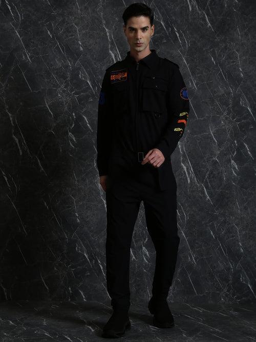 Black Multi-Pockets Full Sleeve Jumpsuit