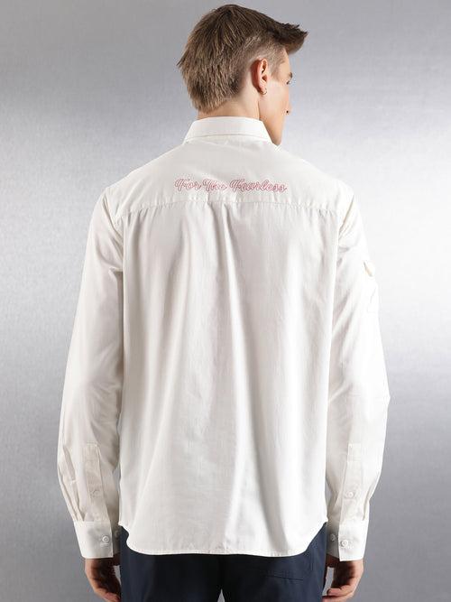 Off-White Floral Pigment Print Full Sleeve Relaxed Fit Shirt