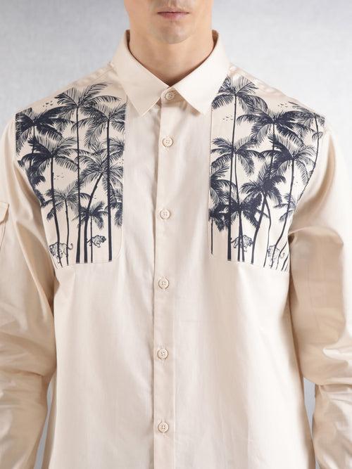 long sleeves shirt with cut and sew panel at front