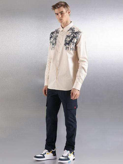 long sleeves shirt with cut and sew panel at front