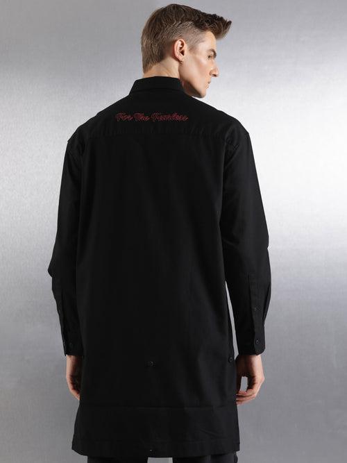 Black Oversized kurta Shirt With Extendable Back Panel