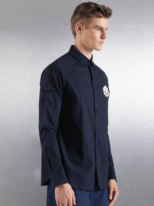 Navy Full raglan sleeve Relaxed Fit shirt